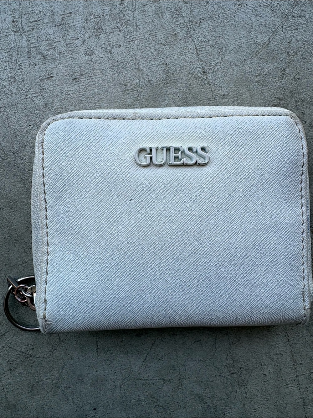 GUESS zip around compact wallet keychain ivory neutral mini wallet clean girl